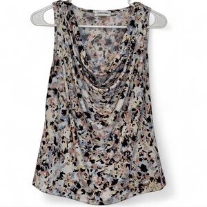Calvin Klein Womens Multicolor Sleeveless Draped Neck Tank Top Blouse petite M